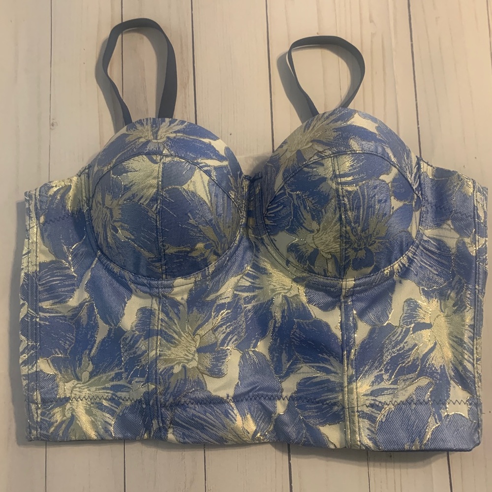 Blue Silver Corset Crop Top